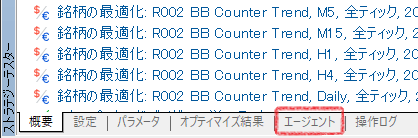 MT5のストラテジーテスターの「エージェント」タブの位置