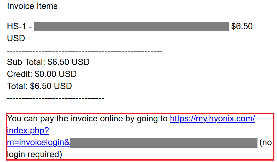 海外VPS業者「Hyonix」からの支払い請求メール